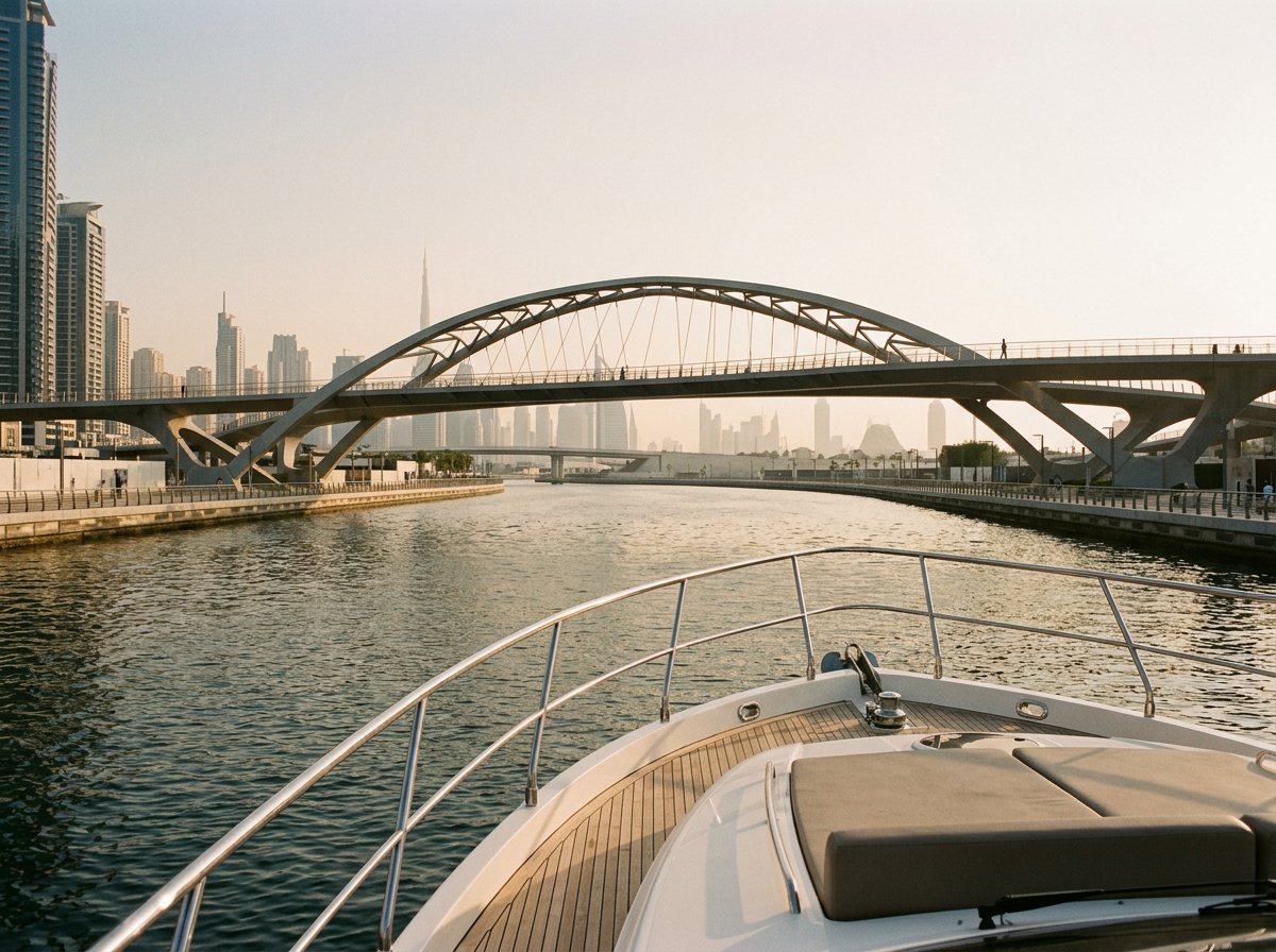 Bootsfahrt auf dem Dubai Canal auf dem Wasser, Foto 1
